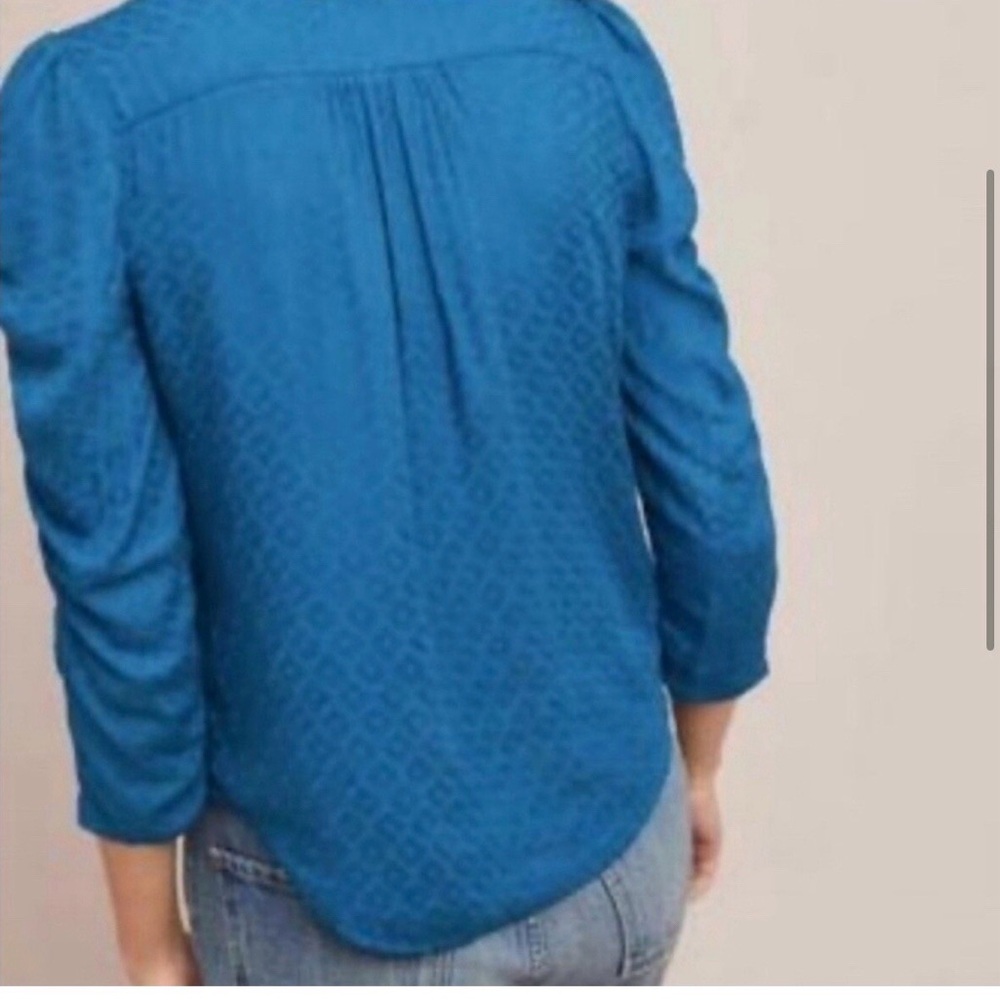 Maeve by Anthropologie Emerald Ruched Sleeve Button-Down Blouse - Picture 7 of 8
